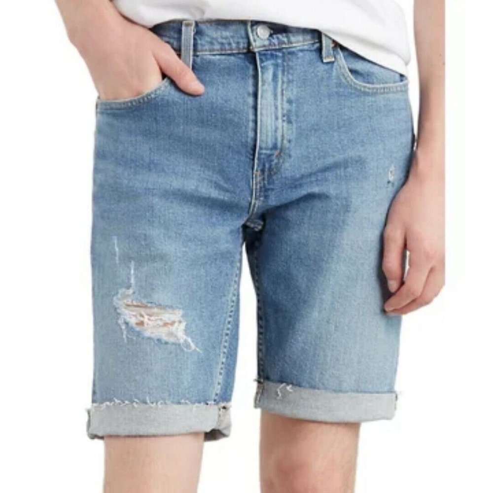 Levi's Men's 502 Long Regular Taper Fit Denim Jean Shorts Light Blue 34 NEW